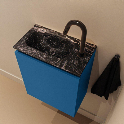 MONDIAZ TURE-DLUX Meuble de toilettes 40 cm Jeans. EDEN lavabo Lava position gauche. Avec 1 trou de robinet.