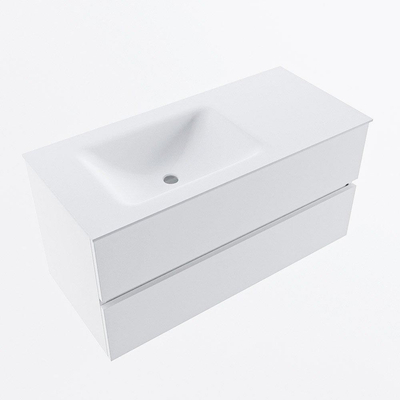 Mondiaz VICA ensemble de meuble de salle de bain - 100cm - meuble sous lavabo talc - 2 tiroirs - lavabo cloud gauche - sans trous de robinet - version haute de 60cm - talc