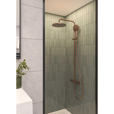 MAY Algemeen Regendoucheset opbouw met thermostaat incl. 3-standen handdouche en hoofddouche Ø 25cm Geborsteld mat koper PVD OUTLETSTORE