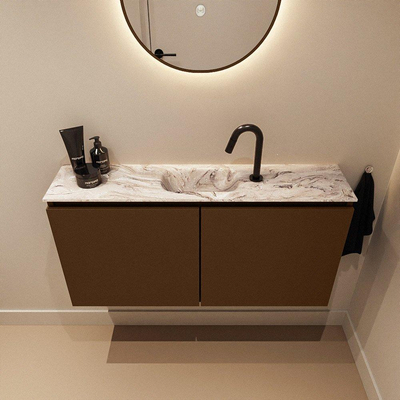 MONDIAZ TURE-DLUX meuble de toilette 100 cm Rust. EDEN lavabo Glace position milieu. Avec 1 trou de robinet.