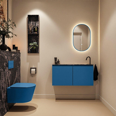 MONDIAZ TURE-DLUX Meuble toilette - 100cm - Jeans - EDEN - vasque Lava - position droite - 1 trou de robinet