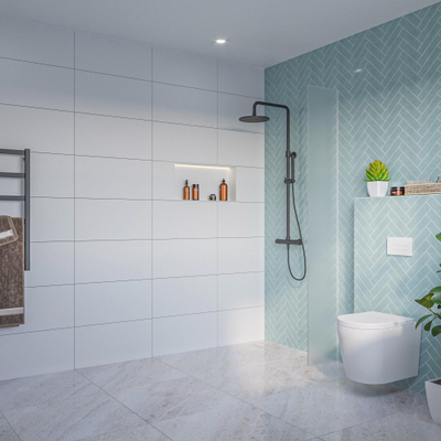 Fortifura Galeria Inloopdouche - glas - 30x200cm - 8mm - nano - blind - inbouw profiel - mat glas (helder)