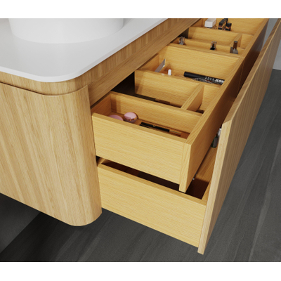 Saniclass Terra Meuble de salle de bains - 120cm - 2 tiroirs - coins arrondis - plan de travail solid surface - sandwood (chêne clair)