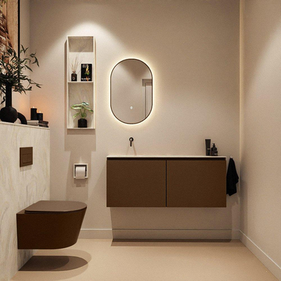 MONDIAZ TURE-DLUX Meuble toilette - 120cm - Rust - EDEN - vasque Ostra - position gauche - sans trou de robinet