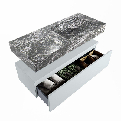 Mondiaz ALAN-DLUX Ensemble de meuble - 110cm - meuble Clay mat - 1 tiroir - Lavabo Cloud Lava suspendu - vasque Droite - 1 trou de robinet