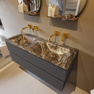 Mondiaz VICA-DLUX ensemble de meuble de salle de bain - 120cm - meuble sous-vasque gris foncé - 2 tiroirs - lavabo encastré cloud double - sans trous de robinet - version haute de 60cm - lave