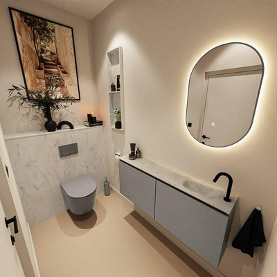 MONDIAZ TURE-DLUX meuble WC 120 cm Smoke. Lavabo EDEN Opalo position droite. Avec 1 trou de robinet.