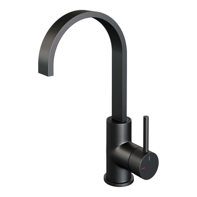 Brauer Black carving Mitigeur de lavabo sur plage - haut - pivotant - levier long et fin carving - noir mat