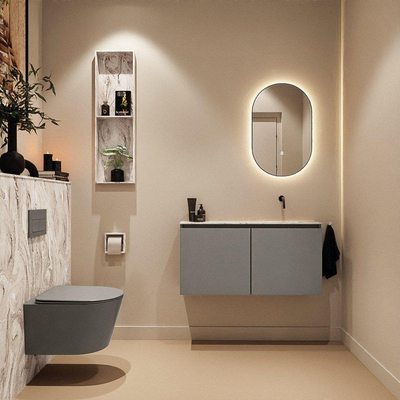 MONDIAZ TURE-DLUX meuble de toilettes 100 cm Smoke. EDEN lavabo Glace position à droite. Sans trou de robinet.