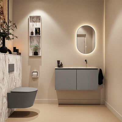 MONDIAZ TURE-DLUX Meuble toilette - 100cm - Smoke - EDEN - vasque Glace - position droite - sans trou de robinet