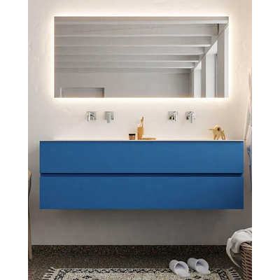 Mondiaz VICA ensemble de meuble de salle de bain - 150cm - meuble sous-vasque jeans - 2 tiroirs - lavabo cloud double - sans trou de robinet version XL 60cm de haut