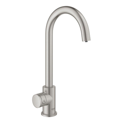 GROHE Blue Home Robinet de cuisine - bec en C - monotrou - fonction de filtration - eau plate légèrement pétillante et gazeuse - supersteel