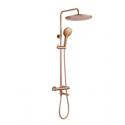 Fortifura Calvi Regendoucheset - thermostatisch - 25cm hoofddouche - gladde slang - ronde handdouche - draaibare baduitloop - geborsteld koper PVD