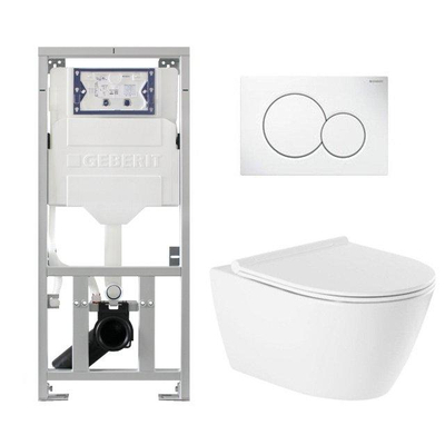 QeramiQ Salina Toiletset - rimless - diepspoel - softclose - quickrelease zitting - Geberit Sigma20 bedieningsplaat RVS geborsteld - geborsteld wit