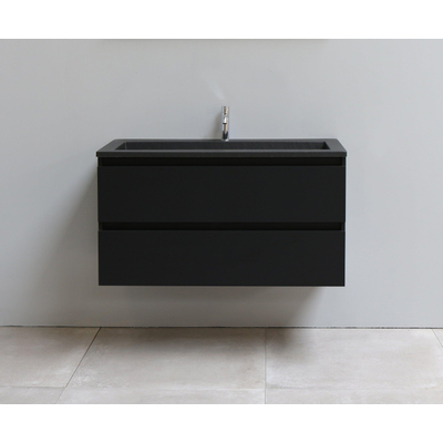 Basic Bella Meuble salle de bains avec lavabo acrylique Noir 100x55x46cm 1 trou de robinet Noir mat
