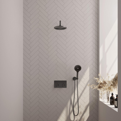 BRAUER Gunmetal Edition inbouw regendoucheset – Ø20 cm hoofddouche – 39.9 cm gebogen wandarm – ronde handdouche – met omstel