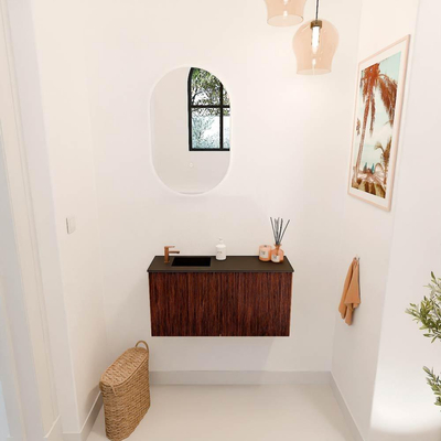 Mondiaz JOYA 80cm toiletmeubel - kleur Ruby - Wastafel FAYE positie Links 1 kraangat kleur Urban.
