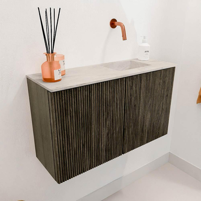 Mondiaz JOYA-DLUX 70cm toiletmeubel - kleur Shadow - Wastafel FAYE positie Rechts Zonder kraangat kleur Ostra.