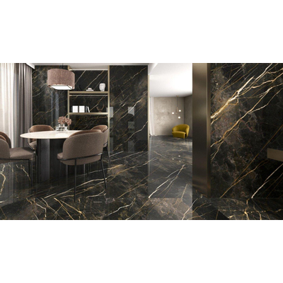 Baldocer Ceramica Carrelage mural et de sol - 60x120cm - 9.3mm - Carré - rectifié - Aspect marbre - Noir brillant