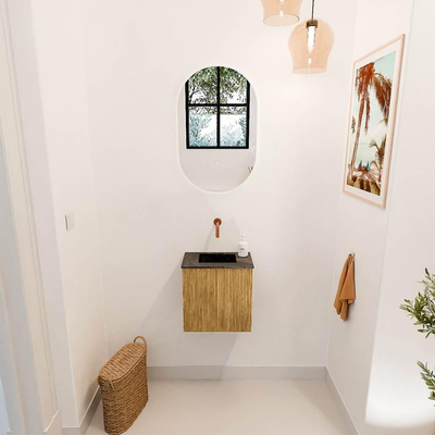 Mondiaz JOYA-DLUX 40cm toiletmeubel - kleur Oak - Wastafel FAYE positie Midden Zonder kraangat kleur Lava.