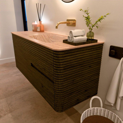 Mondiaz CIRO-DLUX Meuble de salle de bains - 120x45x50cm - Vasque solid surface Saba - 1 lavabo à droite - sans trous de robinetterie - 2 tiroirs - Shadow