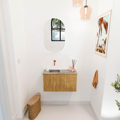 Mondiaz JOYA-DLUX 70cm toiletmeubel - kleur Oak - Wastafel FAYE positie Links Zonder kraangat kleur Oza.