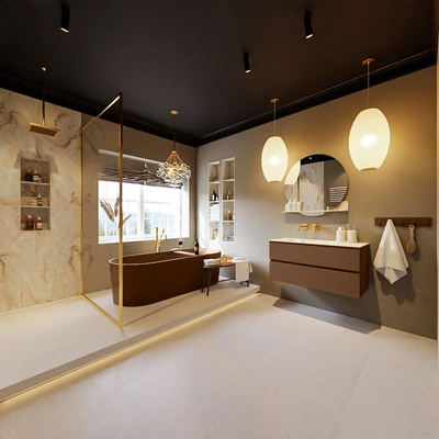 Mondiaz VICA-DLUX Ensemble meuble de salle de bains - 100cm - rustique - 2 tiroirs - Lavabo encastré CLOUD - gauche - sans trou de robinet - couleur Frappe - Version XL 60cm de hauteur