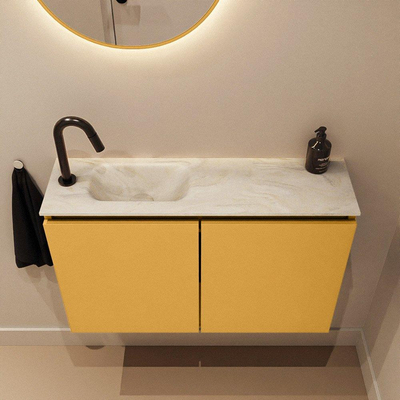 MONDIAZ TURE-DLUX 80cm toiletmeubel Ocher. EDEN wastafel Ostra positie links. Met 1 kraangat.