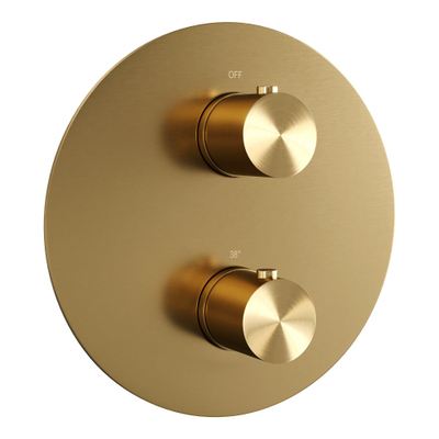 BRAUER Gold Edition douche thermostatique encastrée - 3 voies - rond - ensemble 87 - douche principale de 20 cm - bras mural courbé - douchette à main - flexible de douche - barre de douche intégrée - or brossé PVD