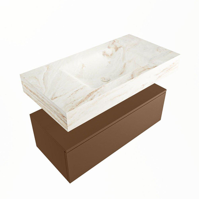 Mondiaz ALAN-DLUX Ensemble de meuble - 90cm - meuble Rust mat - 1 tiroir - Lavabo Cloud Frappe suspendu - vasque Centre - 1 trou de robinet