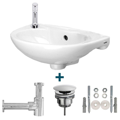 GO by Van Marcke pack lave-mains – demi-rond – 44,5 x 27 x 17 cm – céramique blanche – robinet chromé