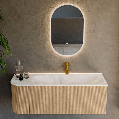 MONDIAZ KURVE-DLUX 125cm Meuble salle de bain avec module 25 G - couleur Oak - 1 tiroir - 1 porte - vasque BIG MEDIUM droite - 1 trou de robinet - couleur Frappe