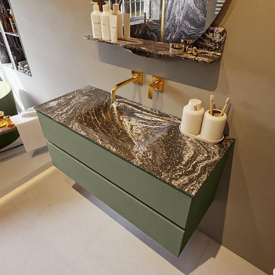 Mondiaz VICA-DLUX Ensemble de meuble de salle de bain - 110cm - meuble sous-vasque armée - 2 tiroirs - lavabo encastré nuage milieu - sans trous de robinet - version haute 60cm - lave