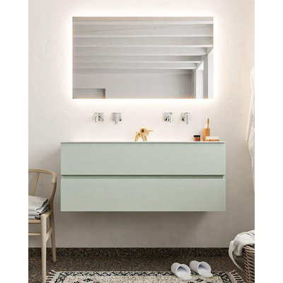 Mondiaz VICA ensemble de meuble de salle de bain - 120cm - meuble sous vasque greey - 2 tiroirs - lavabo cloud double - sans trou de robinet - miroir LED - version XL 60cm de haut