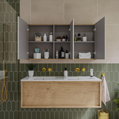 Saniclass Holz Frame Armoire de toilette - 120x63x16cm - incluant panneaux latéraux - Chêne natural