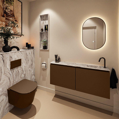 MONDIAZ TURE-DLUX Meuble toilette - 120cm - Rust - EDEN - vasque Glace - position droite - 1 trou de robinet