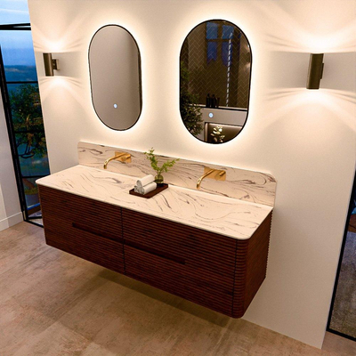 Mondiaz CIRO-DLUX Ensemble de meubles de salle de bains - 160x45x50cm - Plan vasque en solid surface Nata - 2 vasques Double - sans trous de robinetterie - 4 tiroirs - Ruby