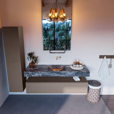 Mondiaz ALAN-DLUX Ensemble de meuble - 150cm - meuble Smoke mat - 1 tiroir - Lavabo Cloud Lava suspendu - vasque Centre - 0 trous de robinet
