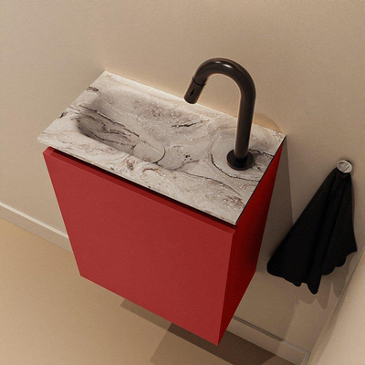 MONDIAZ TURE-DLUX Meuble toilette - 40cm - Fire - EDEN - vasque Glace - position gauche - 1 trou de robinet