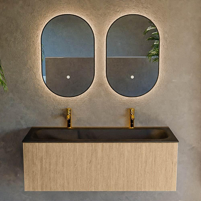 MONDIAZ KURVE Meuble de salle de bains 120 cm couleur Oak avec 1 tiroir. Lavabo BIG LARGE central 2 trous de robinet Urban.