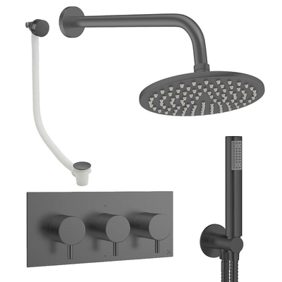 Crosswater MPRO inbouw regendoucheset – Ø20 cm hoofddouche – staafhanddouche – 3 hendels – badafvoer – gunmetal