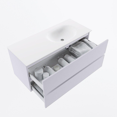 Mondiaz VICA Ensemble meuble de salle de bains - 110cm - cale - 2 tiroirs - Lavabo MOON - droite - 1 trou de robinet - couleur talc - version XL 60cm de haut