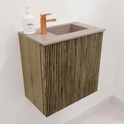 Mondiaz JOYA-DLUX 40cm toiletmeubel - kleur Dusk - Wastafel FAYE positie Rechts 1 kraangat kleur Saba.