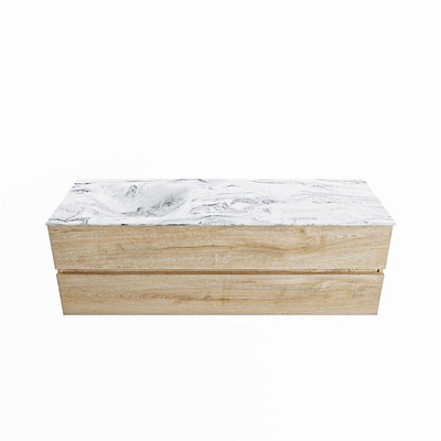 VICA-DLUX 150cm badmeubel onderkast washed oak 2 lades. Inbouw wastafel CLOUD links 1 kraangat, kleur Glace.