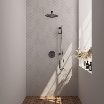 BRAUER Gunmetal Edition inbouw regendoucheset – Ø30 cm hoofddouche – rechte wandarm – staafhanddouche – 3-weg – glijstang