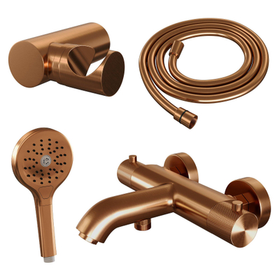 Brauer Copper Carving Badkraan - douchegarnituur - handdouche rond 3 standen - carving knop - PVD - geborsteld koper