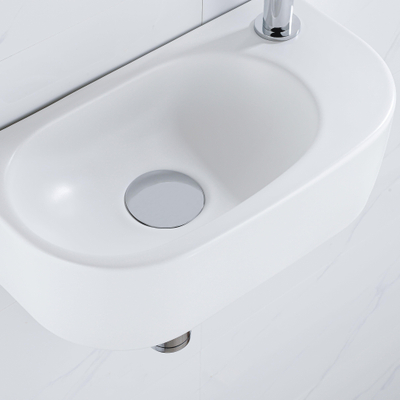 Fugaflow Efficiente Pietra Fonteinset - 40x21.5x12cm - rechts - glad - halfrond - 1 kraangat - keramiek - fonteinkraan chroom - afvoerplug - verlaagd sifon - wit mat