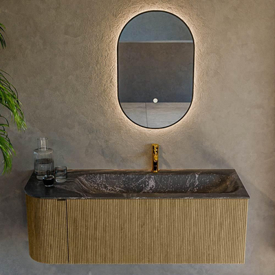 Mondiaz KURVE-DLUX Badkamermeubelset - 125x46x40cm - 1 lade - 1 deur - wastafel solid surface - rechts - 1 kraangat - Dusk