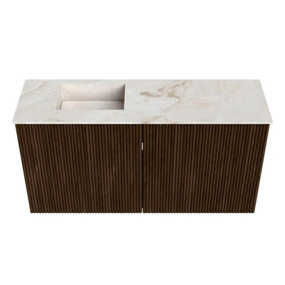 Mondiaz JOYA-DLUX Meuble de salle de bains 80cm - couleur Walnut - Vasque FAYE position Gauche Sans trou de robinet couleur Frappe