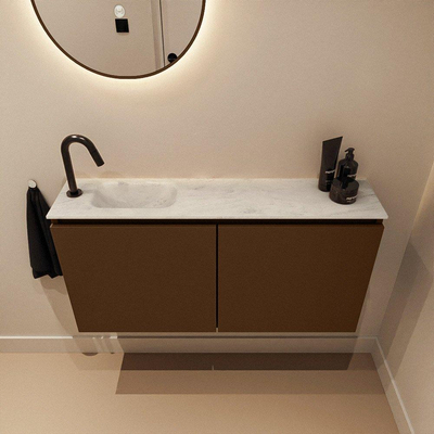 MONDIAZ TURE-DLUX 100cm toiletmeubel Rust. EDEN wastafel Opalo positie links. Met 1 kraangat.